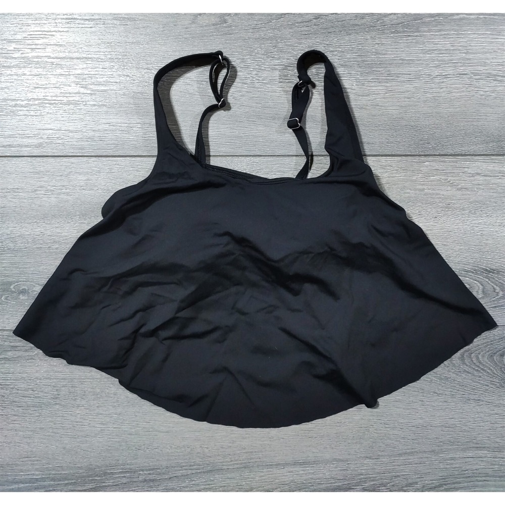 Lands' End Black Ruffle Tankini Swim Top Womens Size 2 Tall 523839